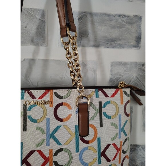Calvin Klein Serafina Purse Tote Cherub White Multi One Size Allover Monogram - Picture 4 of 15